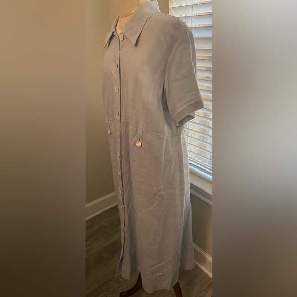 Sweet Jessie Women’s Petite 1X Light Blue Button Down Shirt Dress 100% Linen - Picture 5 of 13